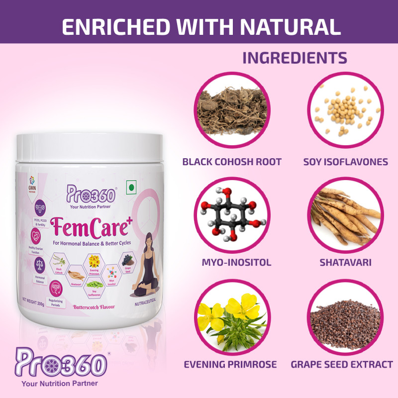 Pro360 FemCare+ Butterscotch Flavor 200g PCOS PCOD Women Wellness